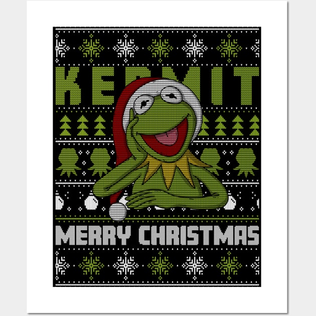 Kermit Merry Christmas Ugly Sweater Pattern Wall Art by Luna Illustration